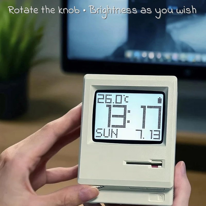 Bellatte Maclock Retro Pixel Alarm Clock, 1984 Computer Style Desk