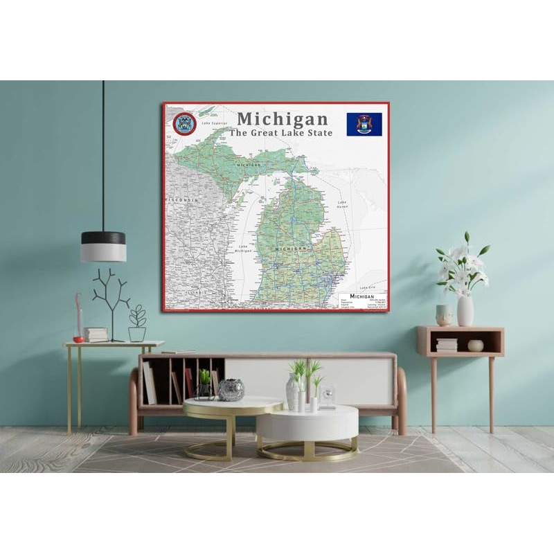 Tiger Moon Michigan State Map - 17.7 x 16.5 Inches,