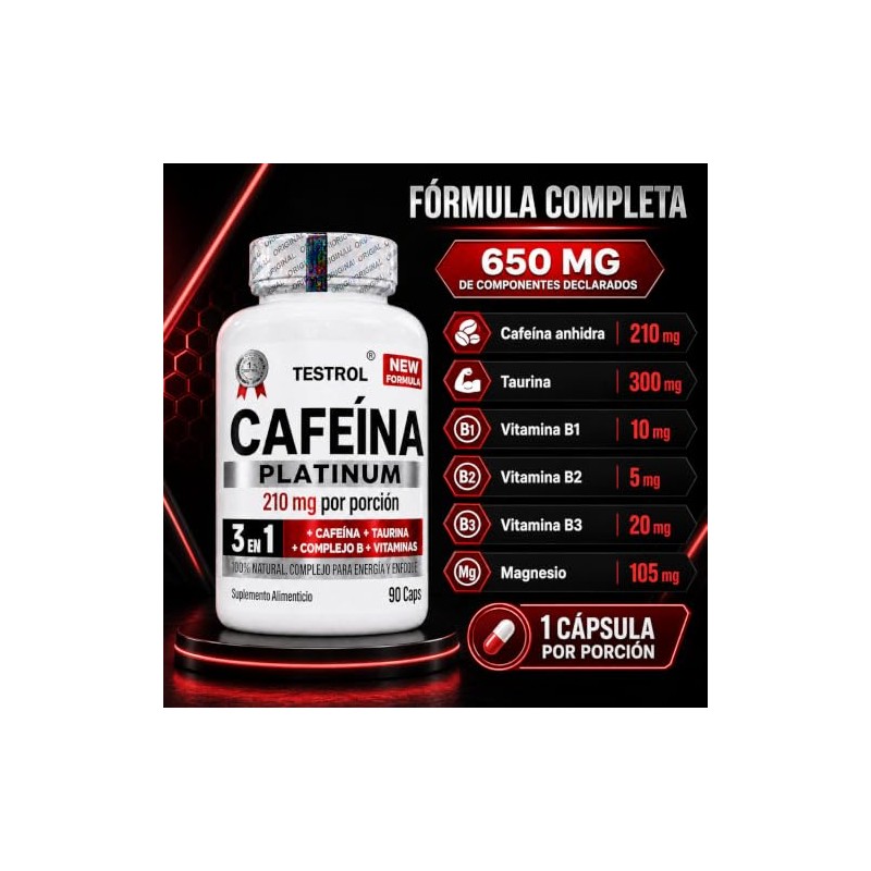 Cafeína Platinum 210mg | Fórmula con Taurina, Magnesio y Complejo