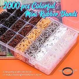 TsMADDTs Pequeñas Gomas Elásticas para El Cabello, 2000 Unidades de Gomas para El Cabello con Caja Organizadora, Gomas Elásticas para El Cabello Transparentes, Negras Y Marrones con Herramientas Para