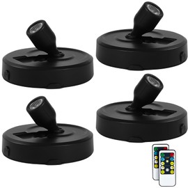 HOFUY 4-Pack Wireless LED Spotlight Battery Operated Picture Lights, Puck Lights with 2 Remote, Dimmable Stick Spot Lights with Timmer for Wall Display Painting Dartboard Artwork Accent Closet