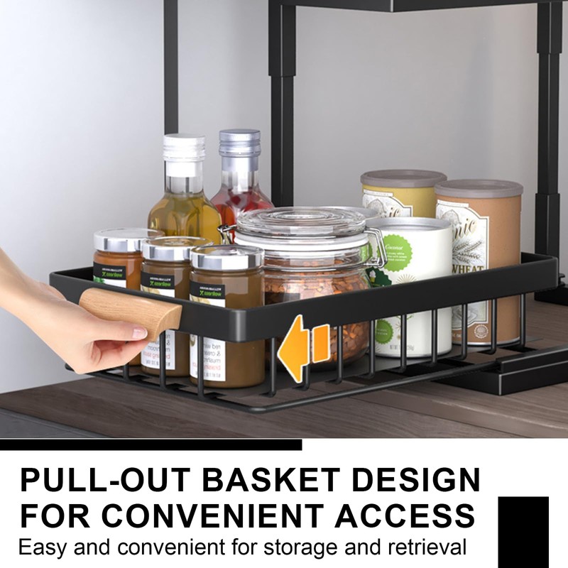 HEVOY 2-Tier Sliding Under Sink Organizer, L-shape Pull Out Cabinet