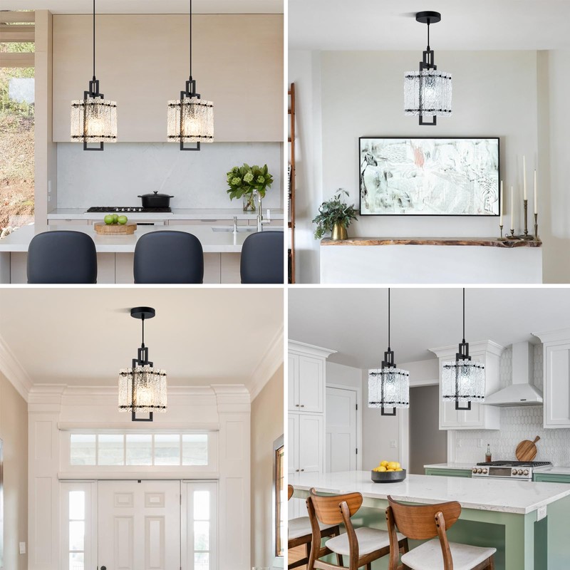 Black Crystal Pendant Light for Kitchen Island, Luxury Water Ripple