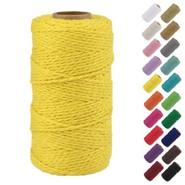 Binwat Natural Macrame Cotton Cord Twine String Cord Colored Cotton Rope Macrame Yarn Craft Cord for DIY Crafts Knitting Plant Hangers Christmas Wedding Decor (Yellow, 2mmx200m)