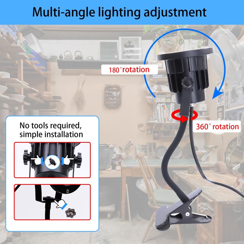 Etazakka Portable LED Clamp Work Light，Clip on floodlight with 11.5FT