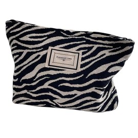 Canvas Cosmetic Bag, 27x22cm Canvas Cosmetic Leopard Make Up Bag, Portable Travel Makeup Pouch with Zipper, Toiletry Bag Handbags for Women Girls- Zebra Print