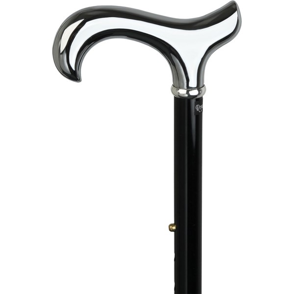 Chrome Plated Derby Walking Cane with Folding, Adjustable Black Aluminum Shaft