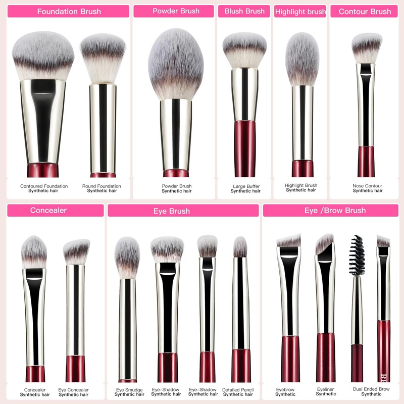BEILI Makeup Brushes 15Pcs Make up Brushes Set Premium Vegan