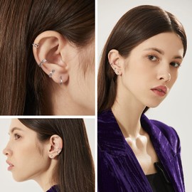 Suplight 925 Sterling Silver Non Piercing Cuff Earrings Pack, Hypoallergenic Cartilage Cuff Wrap Earrings Conch Cuff for Non Pierced