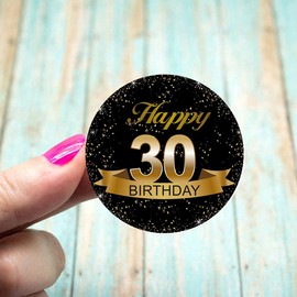 Black and Gold 30th Birthday Party Favor Stickers - 2 Inches - 50 Labels