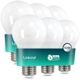 Linkind Ultra Efficient E27 Matte Bulb, 3.8 W = 60 W, 4000 K Neutral White with Energy Class A, Not Dimmable A60 Edison 806 Lm, 200° Angle, Energy Saving E27 LED Bulbs, Pack of 6