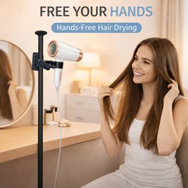 Simaixing Hands Free Blow Dryer Holder Adjustable Hair Dryer Stand with Strong Clamp and Flexible 360 Degree Rotating Hairdryer Holder for Bathroom Accessories Easy Installation (Black)