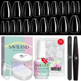 Saviland Nail Tips Kit 500pcs Nail Tips Glue Gel Kit Solid Nail Glue with Nail Dryer Beginner 12