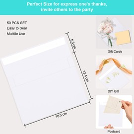 50 Packs A4 Envelopes,4x6 Envelopes for Invitations,Self-Sealing Envelope, Printable Envelope for Weddings,Mailing Enve Lopes for 15.8x10.7cm Cards,Birthday,Photos,Greeting Card (White)