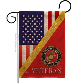 Home of Marine Corps Burlap Garden Flag - Armed Forces USMC Semper Fi United State American Military Veteran Retire - House Decoration Banner Small Yard Gift Double-Sided Made in USA 13 X 18.5