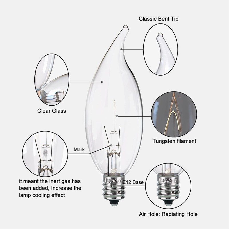 Tiqian 6-Pack E12 Base 60W 120V B10 CTC Incandescent Clear