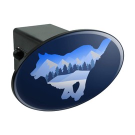 GRAPHICS & MORE Wolf Silhouette Running Snow Scenery Oval Tow Trailer Hitch Cover Plug Insert