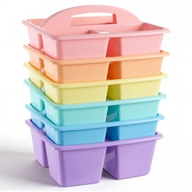 Kathfly 6 Pack Classroom Caddy Organizer with Handle, Plastic Art Craft Cleaning Caddy Bulk, Small Multipurpose Supply Organization Storage Basket for Table Desk Office Pencil Teacher (Macaron Color)