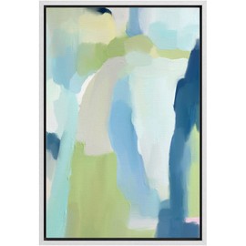 MUDECOR Framed Canvas Print Wall Art Vibrant Green Blue Pastel Watercolors Abstract Shape Illustrations Modern Art Decorative Bohemian Colorful Chic for Living Room, Bedroom, Office - 24"x36" White