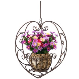 SMQLJXC Hanging Plant Holder,Wrought Iron Heart Shape Plant Pot Holder, Indoor & Outdoor Hanging Planters Holder for Patio, Porch, Bedroom, Living Room（Raw Embroidery Color）