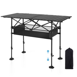 LET'S CAMP Folding Camping Table, Portable Aluminum Roll-up Picnic Backpacking Table with Adjustable Height, Large Storage and Carrying Bag for Picnic, Camping, BBQ, Party, Backyard, Beach