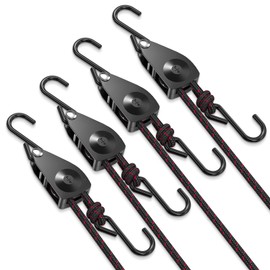 VIPARSPECTRA Ratchet Tie Down Straps, 1/4" Adjustable Rope Hangers [4 Pack, 12FT, 150 lbs/Pack], Heavy Duty Kayak Pulley System with Hooks for Garage Cargo Trucks Tents Grow Lights Various Lashing