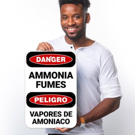 Danger Ammonia Fumes Bilingual Sign, 12x18 Inches, 55 mil Thick HDPS (high Density polystyrene), Made in USA