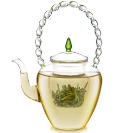 Teabloom Limited Edition Emerald Teapot - Special Edition Elegant Petite Borosilicate Glass Teapot (24-ounce) with Removable Loose Leaf Tea Glass Infuser