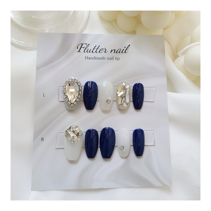 Navy Christon handmade nail tips - Long Square / 네이비