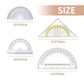 3 Pieces Transparent Protractors and 1 Piece Triangle Ruler, Plastic Semicircular Protractor Ruler, Multi-Function Measuring Ruler, Drawing Tool.