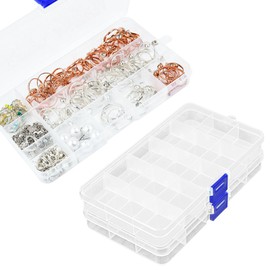 Karjiaja Pack of 3 Plastic Sorting Box, Adjustable Compartments Storage Box, Plastic Assortment Boxes, Adjustable Box, Jewellery Organiser Box, Plastic Sorting Box with 15 Compartments and Lid for