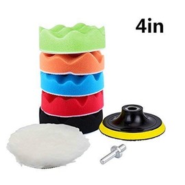 Yosoo 7Pcs 5/6/7" Sponge Polishing Waxing Buffing Pads Kit Set Compound Auto Car Polisher + M14 Drill Adapter Kit (4")