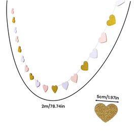 2Pcs Pink Gold Love-Heart Garland, 78 inch Hanging Decoration Streamers Banner for Anniversary Bachelorette Bridal Shower Engagement Valentines Party Decor