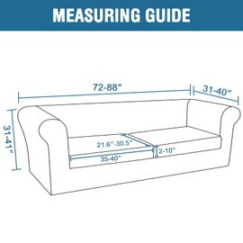 H.VERSAILTEX 3 Pieces Stretch Chesterfield Couch Cover 2 Cushion Sofa Mid Century Deep Seat Slip Covers for Sofas/Couches with Elastic Bottom Thicker Jacquard Fabric(Medium-XL Sofa, Ivory)