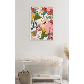 Kate and Laurel Sylvie Softly Framed Canvas Wall Art by Mia Charro, 23x33 White, Modern Fun Abstract Colorful Botanical Flower Art for Wall