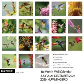 2025-2026 Wall Calendar Hummingbird | 18 Monthly Hangable Hummingbird Calendars | 12" x 24" (Open) | Thick & Sturdy Paper for Organizing & Planning | Home and Office | Hummingbird