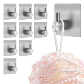 Ganchos para Toallas de Baño，Ganchos Adhesivos para Pared 304 Acero Inoxidable 10 PCS，Robe Ropa Toalla Bolsa Montado en Pared Percha de Ropa Soporte para Cocina y Baño Oficina Organización