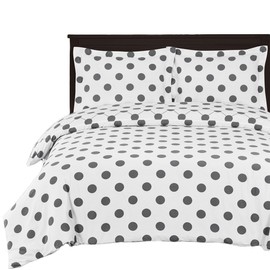 Royal Tradition Polka Dots 250-Thread-Count, 100-Percent Cotton Percale Twin-Twin Extra Long XL, 2PC Duvet Cover Set, White and Grey