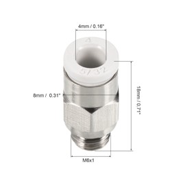 PATIKIL M6 Push to Fit 4mm OD Hose Connect Fittings, 2 Pack Straight Coupling Adapter for Gas Pneumatic Air Flow Transition, White & Silver Tone