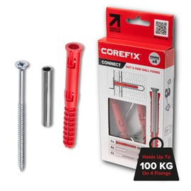 Corefix 100mm Heavy Duty Dot & Dab Wall Fixings - Plasterboard Over Blockwork Wall Plugs & Screws - for TVs, Radiators, Shelving & More - Holds 100kg on 4 fixtures - Reinforced Steel Core - 4 Pack