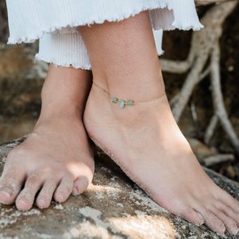 Aventurine Beaded Chain Anklet in 14k Gold Fill