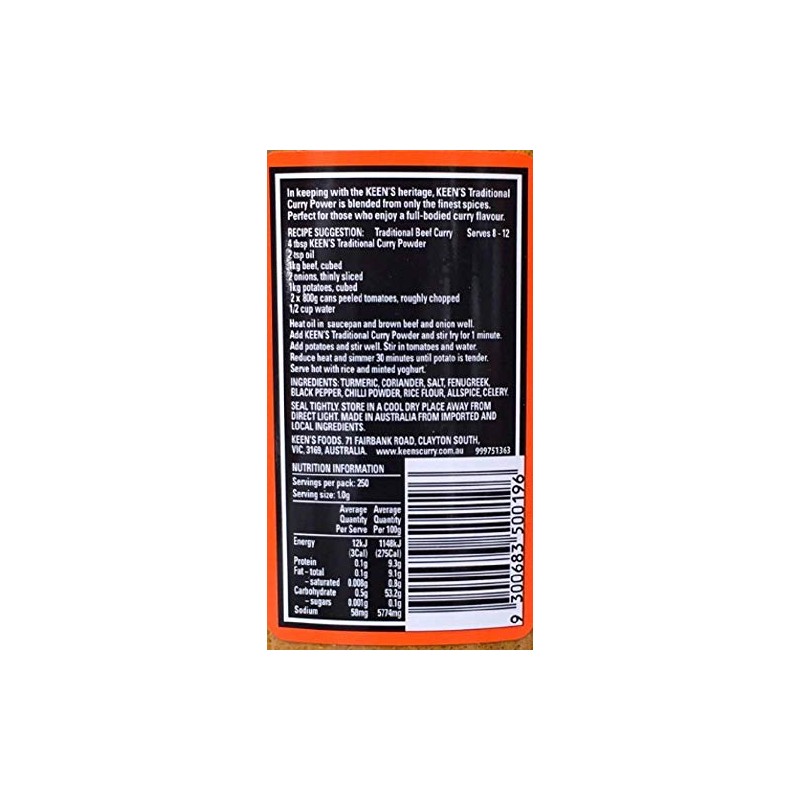 Keen's Traditional Curry Powder, 250g, Full Bodied Flavour