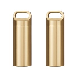 Waterproof Brass Pill Container, 62mm Key Ring Holder, Twin Pack, Camping Hiking Storage
