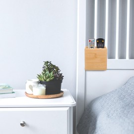 ABOOFAN Remote Control Wall Storage Box Cell Phone Stand Tv Mount Headphone Stand Controller Holder Phone Holder Tv Stand Remote Controller Rack Holder Bamboo Wood Hollow Out, 10x9.5cm