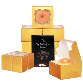 Gcardist Gold Bakery Box with Window 15Pcs 10.2x10.2x6.4cm Gold Cookie Boxes Pastry Box for Wedding Favor Birthday ＆ Party(4x4x2.5 Inch)