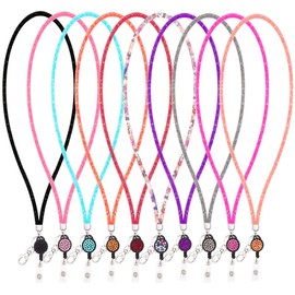 Ascrafter ID Card Lanyard Strap for Women ID Badge Holder, Bling Crystal ID Card Holder with Bling Badge Holder, Pack of 10