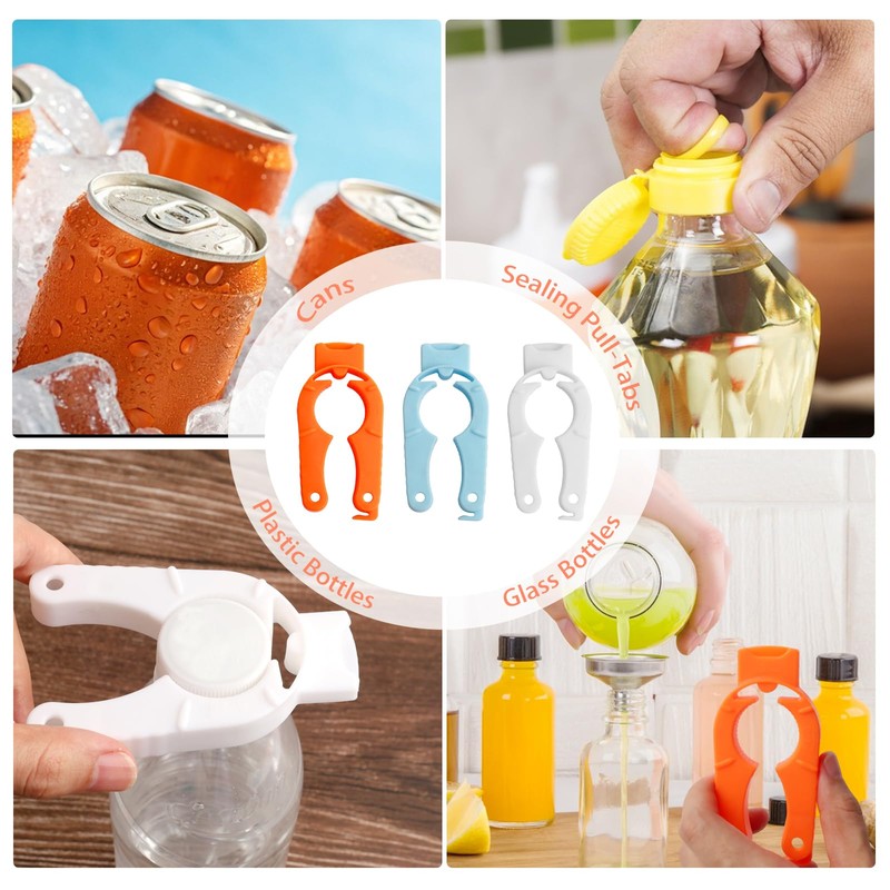 6-Pack Plastic Bottle Cap Opener, 3-in-1 Multi-Purpose Gripper Water Bottle