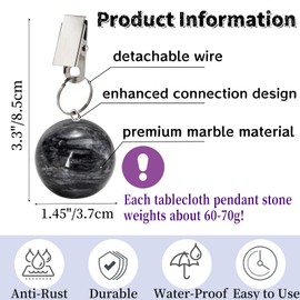 Goaste 8 Pieces Tablecloth Weights, Table Cloth Pendant Stones with Metal Clips, Ball Shape Marble Table Cover Hangers, Heavy Duty Clip Weights for Outdoor Picnic Tables, Curtains, Flags, Banners