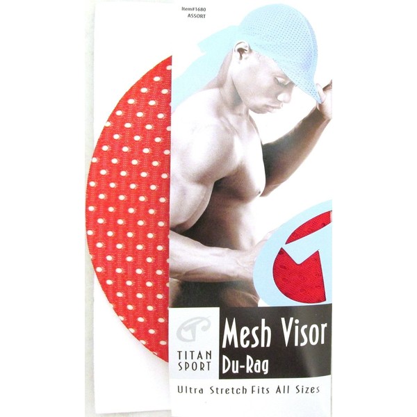 Titan Sport Mesh Visor Du-Rag #1680 Red, ultra stretch, fits all, one size, superior quality, stretchable, stretchy