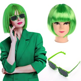 Pwsap Ladies Short Bob Hair Wig, Green, Polyethylene, WIG, for Women Girls